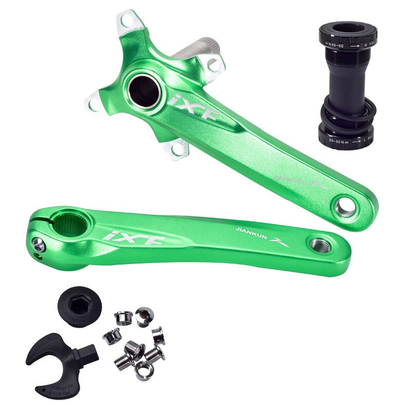 Mountain Bike Crank Set with Central Axis Positive and Negative Tooth Mountain Bike Integrated Hollow Crank Bike Crank/Parts: Green