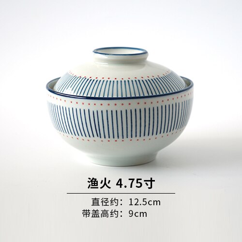Japansk husholdning keramisk håndmalet kugle fuglerede kop med låg lille suppe risskål stuet gryde kop med dækning terrin: 1