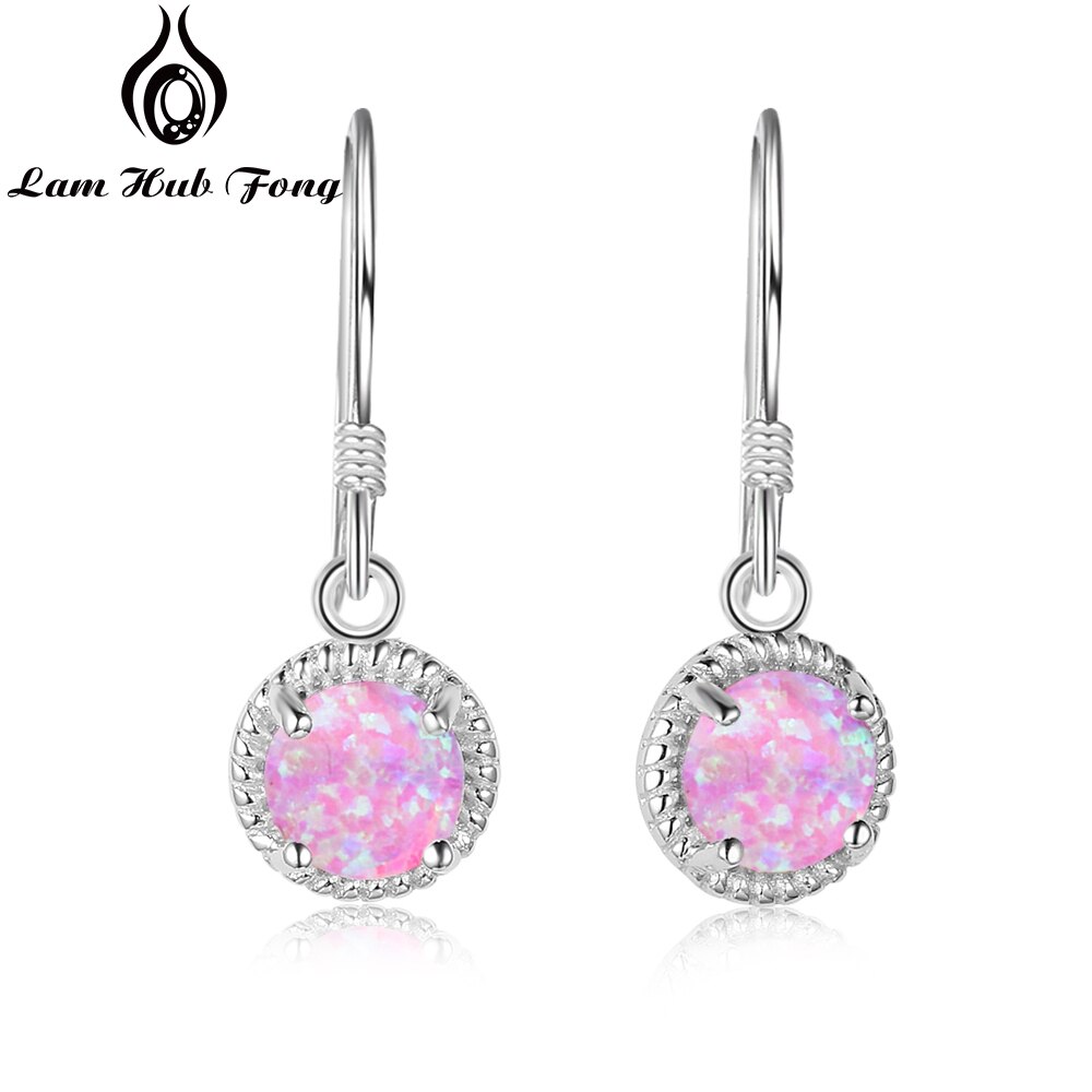 925 Sterling Zilveren Ronde White Opal Oorbellen Classic Dangle Oorbellen voor Vrouwen Bruids Bruiloft Sieraden (Lam Hub Fong): Pink Opal