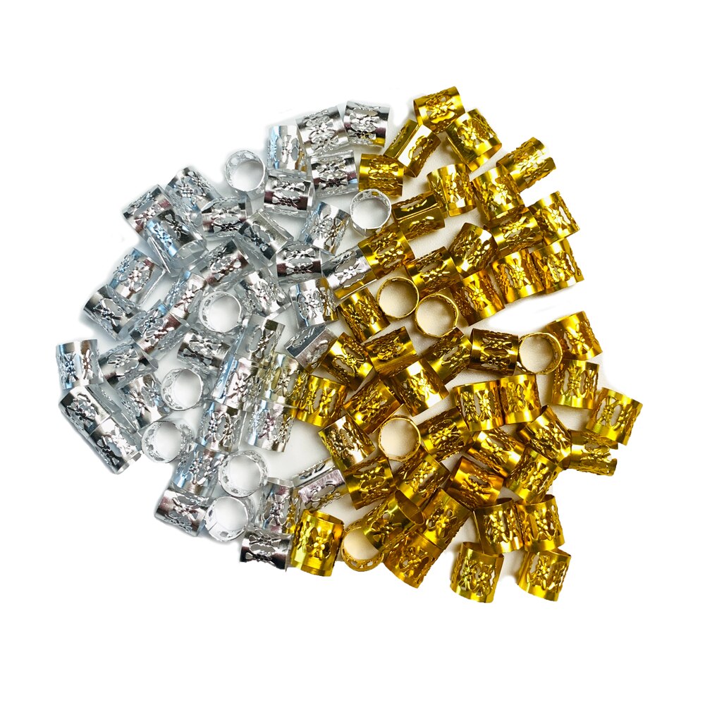 Anillo de cuentas para el pelo para niña y mujer, accesorio de plata y oro para el cabello, tubos trenzados para el cabello, puños, cuentas ajustables, Clip de cuentas de bloqueo de rastas para niños y mujeres: Golden Sliver