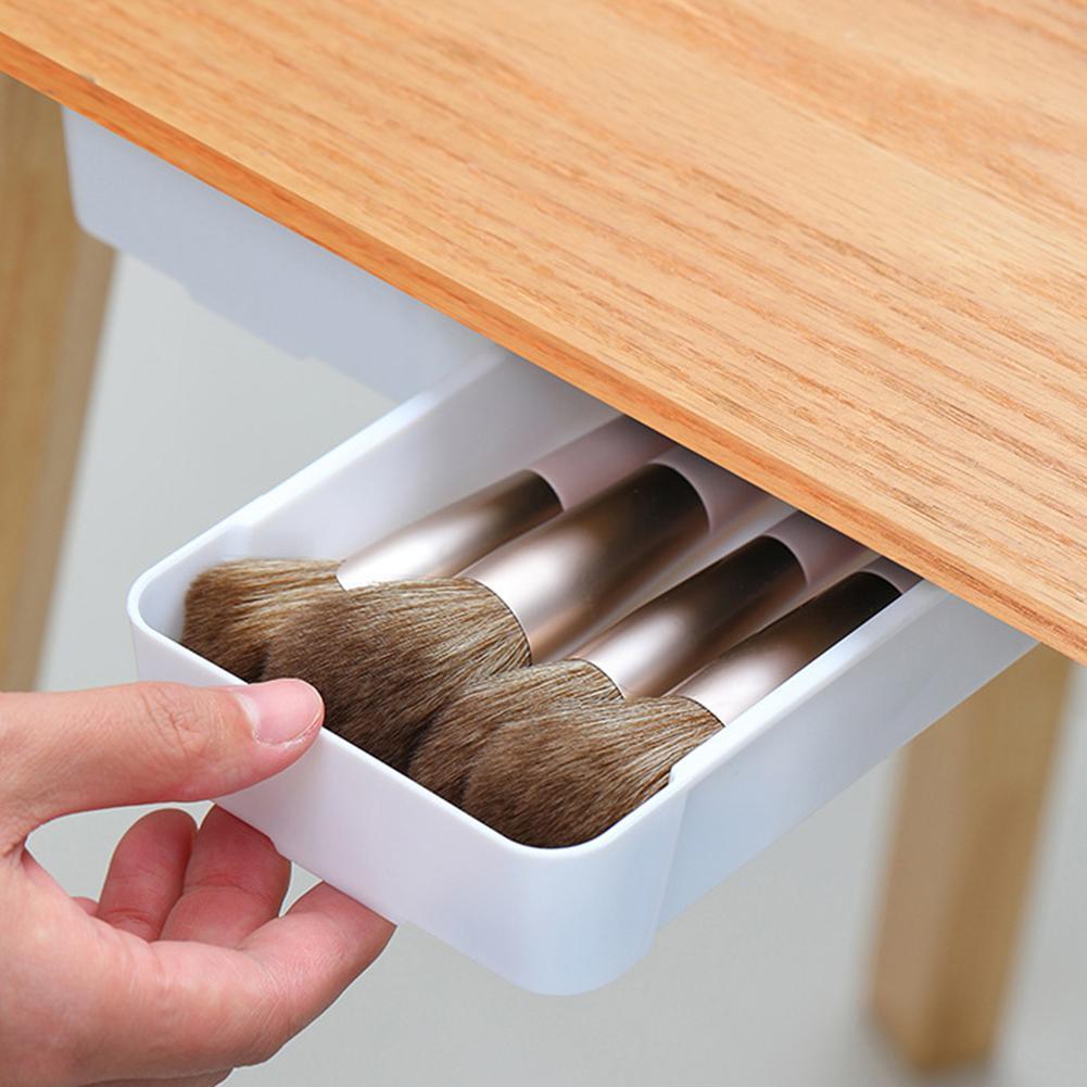 Selvklæbende skjult opbevaringsboks under bordet makeup organizer under skrivebordet opbevaringsskuffe organizer box papirvarer opbevaring