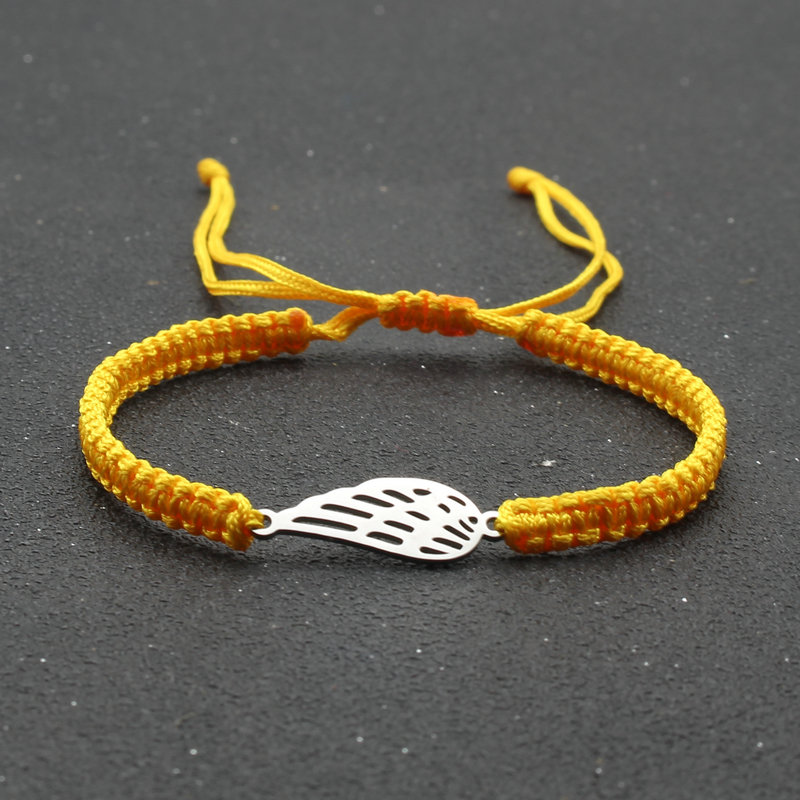 Bransoleta ze stali nierdzewnej Angel Wing Charm bransoletka ręcznie pleciona regulowana Lucky czerwona linka bransoletki dla kobiet mężczyzn biżuteria przyjaźni: Yellow
