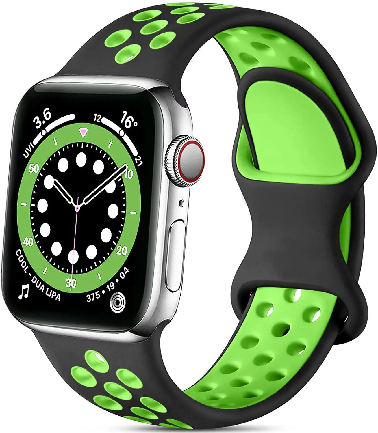 Bracelet de montre en silicone de sport de poignet de remplacement double pour la série Apple IWatch: Noir Vert / 40mm et plus