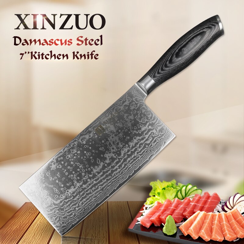 Xinzuo 7 "inches skivningskniv högkolhaltiga 67 lager damascus rostfritt stål kinesisk köttyxa köksknivar pakkawood handtag