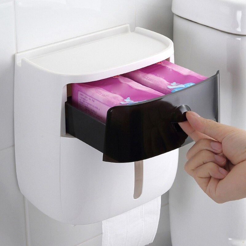 Punch-Free Roll Paper Holder Plastic Storage Box Bathroom Toilet Waterproof Tissue Box Toilet Paper Holder Home Wipes Container