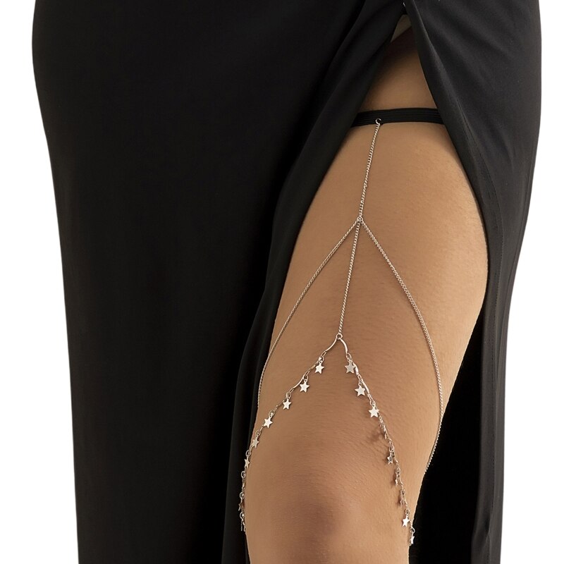 Wendalern Punk Oberschenkelkette Schwarz - Leder Harness Body Chain