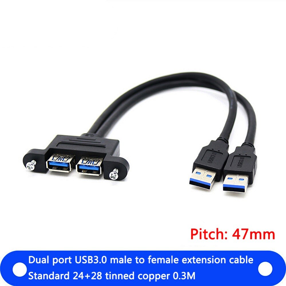 Dual USB 3.0 Male to Dual USB 3.0 Female USB 3.0 Extension Cable with Screw Panel Mount Male to Female M/F 0.5/1/1.5m