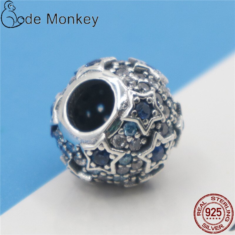 CodeMonkey claro CZ estrella azul alivio Ajuste Original 3mm pulsera y cuelga Plata de Ley 925 100% auténtica joyería CMS1541