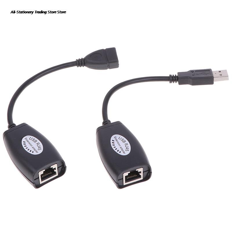 2 stk usb til  rj45 rj 45 lan-kabel forlengelsesadapter forlenger over cat 5 rj45 cat 6 patchkabel svart nettverkstilbehør