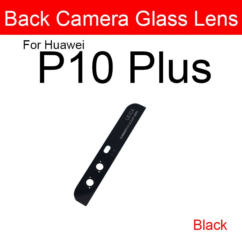 Bagside kamera linse & flash cover til huawei  p8 p9 p10 lite plus bag ydre kamera glas linse + selvklæbende mærkat udskiftning reparation: P10 plus sort 