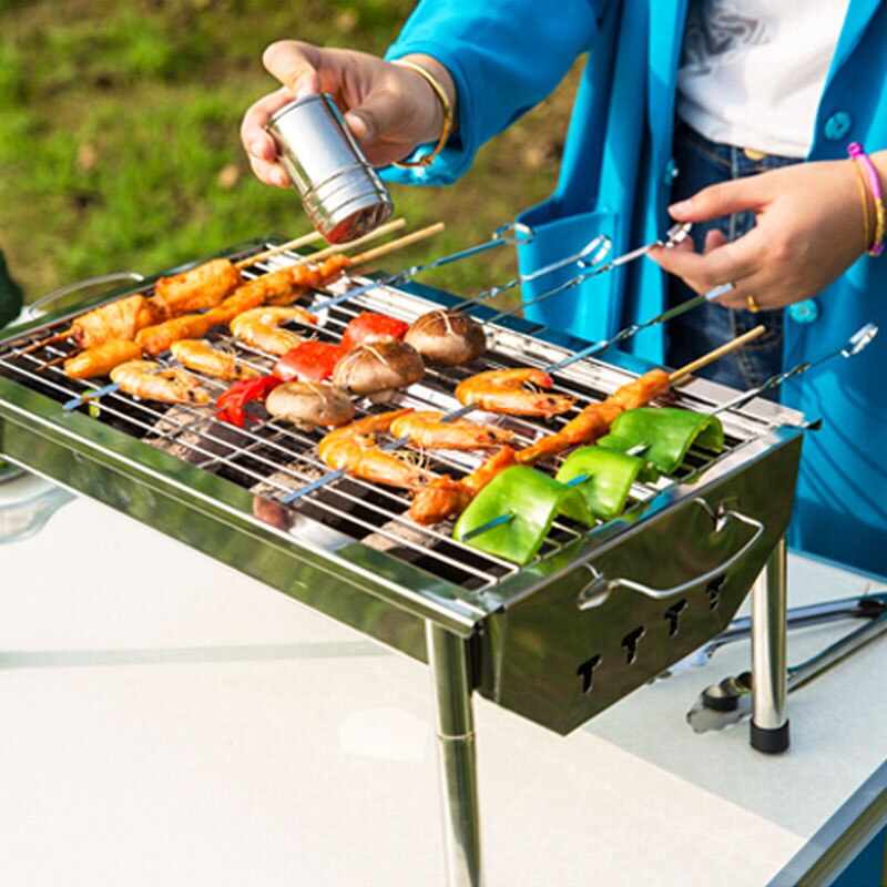 Nowy 10 sztuk 45cm (15.7w) metalowe patyczki robić szaszłyków w/pierścień otwór długie szaszłyki z grilla Shish Kebob BBQ kije espeto churrasco na wolnym powietrzu