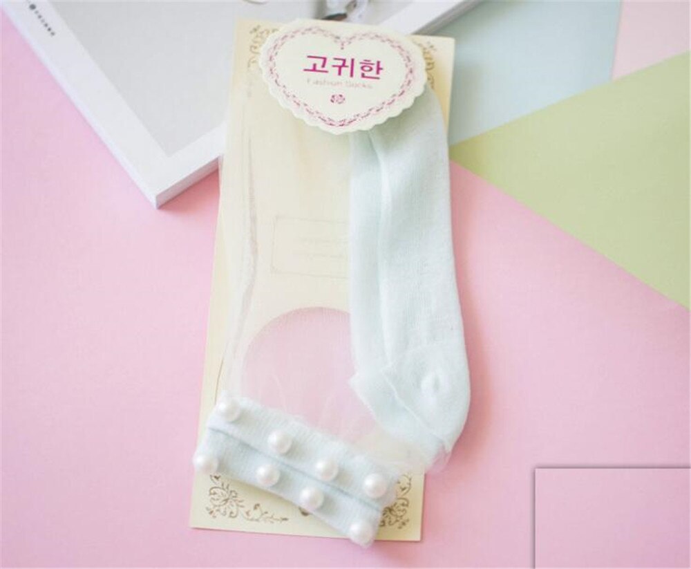 Lolita jeune fille japonaise belle avec perle femme chaussettes courtes multiples couleurs coton Socks B426: light blue