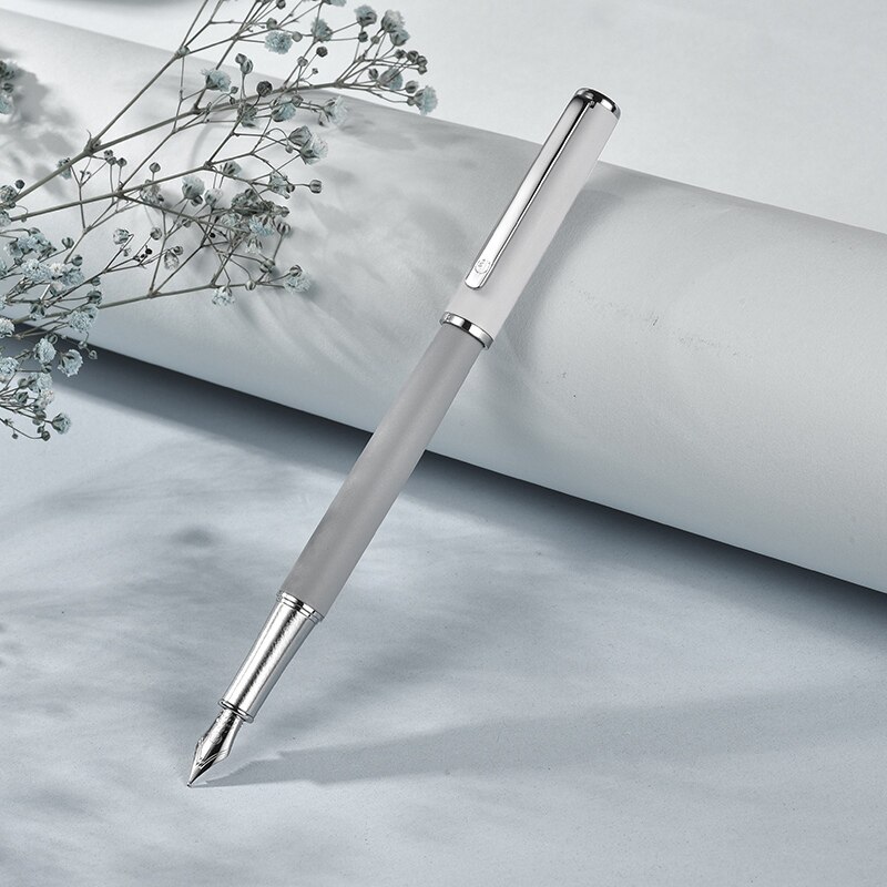 1Pcs HongDian 523 luxury Metal Fountain Pen Matte Barrel Morandi Season Color 0.4mm Iridium Nib Ink Pen Office Business pen: Light Grey