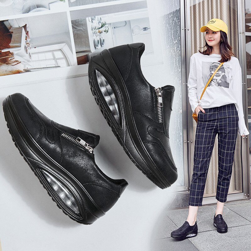 Baskets noires pour femmes, chaussures à bascule d'automne et d'hiver, chaussures de course à pied zq -82