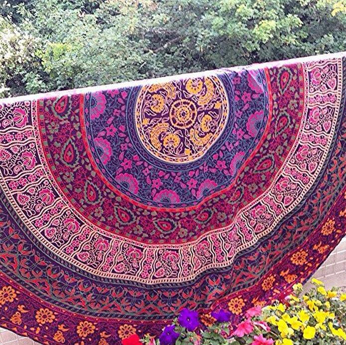 Toalla de playa redonda de gasa y poliéster de 150cm, junto al mar para vacaciones Toalla de playa, chal de baño, Toalla de baño con estampado de cola real grande para playa: Red Totem / Polyester 150x150cm