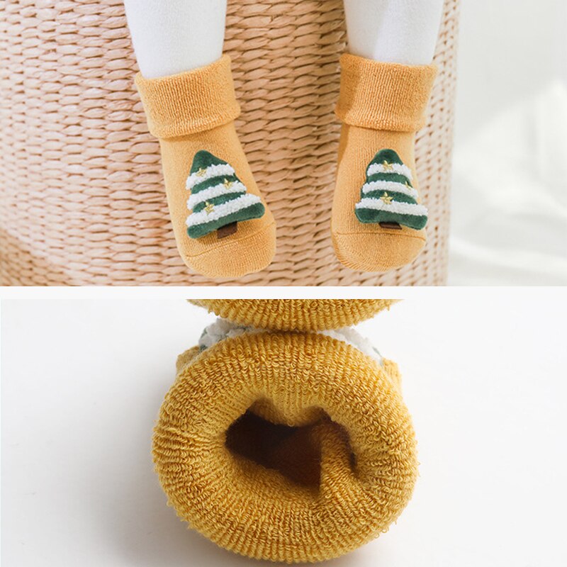 Calzini per bambini di natale albero babbo natale calzini da pavimento in cartone animato 3D calzino invernale suola antiscivolo per accessori per abbigliamento da bambino per bambina
