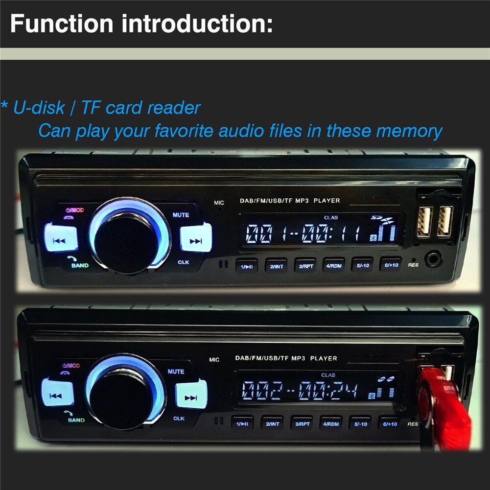 thumbnail image 2 of 1Din Car Stereo MP3 Player With Bluetooth, FM, USB, TF, AUX - Dual Speakers, Hands-Free Calling 2 of 6