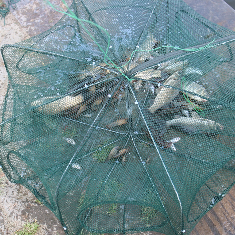 Red de pesca doblada automática, trampa de 6-16 agujeros para agujeros de pescado, red de pesca de nailon plegable reforzada, trampa para cangrejos