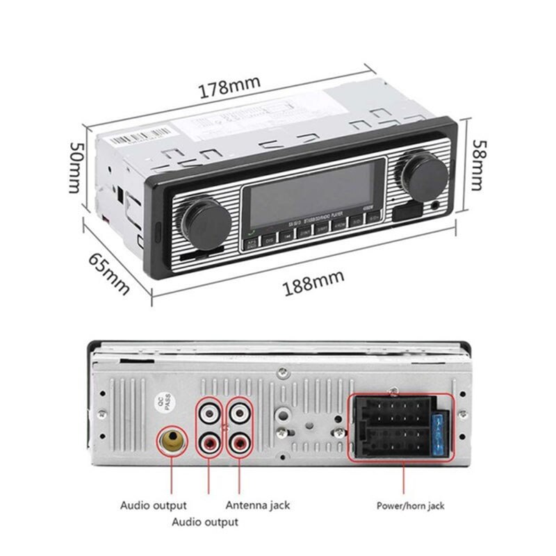 Bluetooth bilstereo lyd bilelektronikk vintage bilradio  mp3 spiller stereo usb aux classic biltilbehør