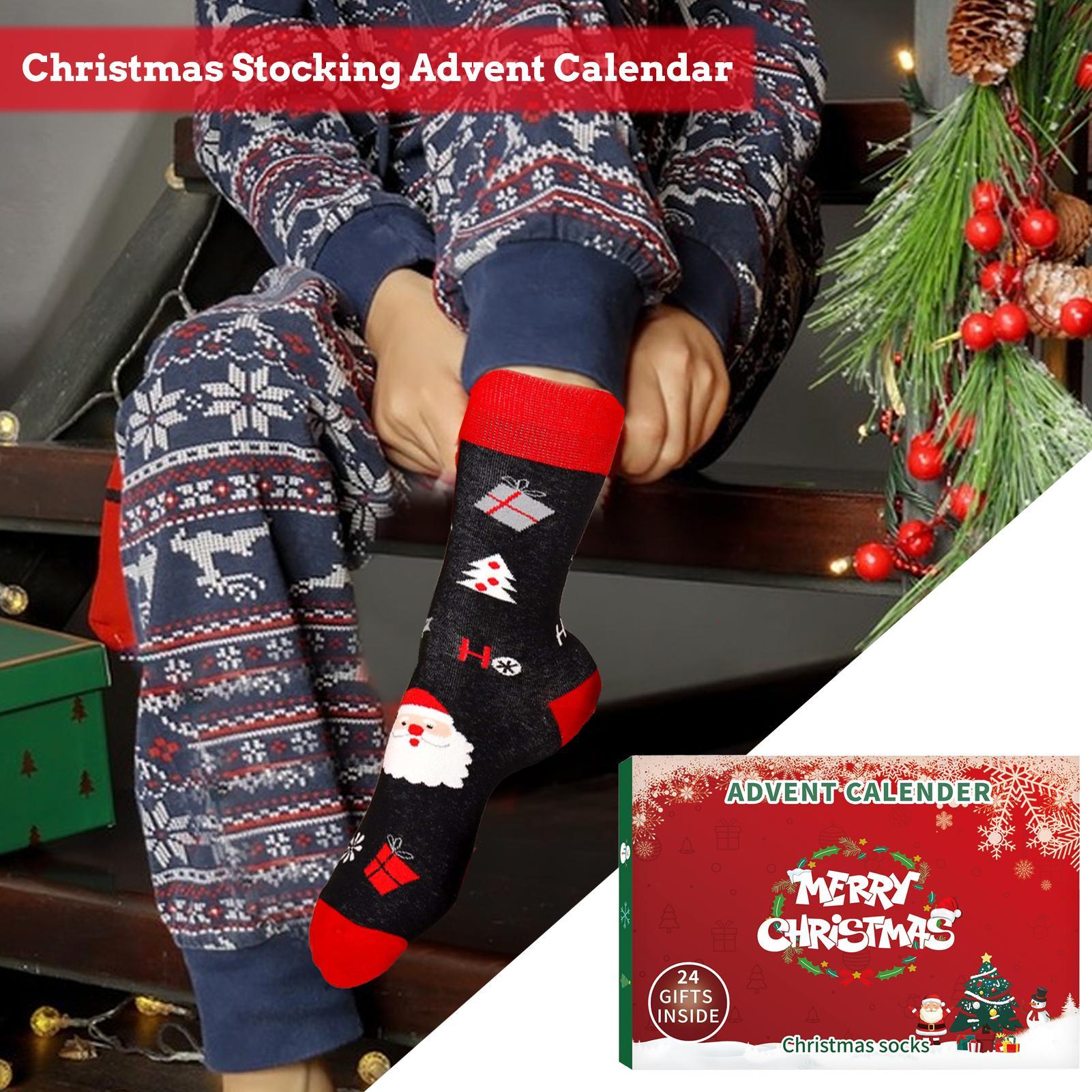 Weihnachtsstrumpf, Adventskalender, 24 Tage Countdown, 24 Tage Advent-Box-Socken, Weihnachtssocken für Jungen, Mädchen, Männer, Frauen