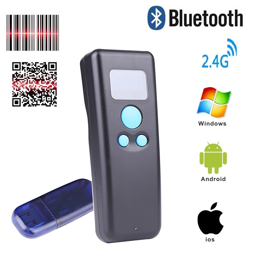 Mini lecteur de codes à barres 2.4G 1D 2D QR 2.4G sans fil bluetooth scanner lecteurs de codes à barres portables pour tableau iPad iPhone Android