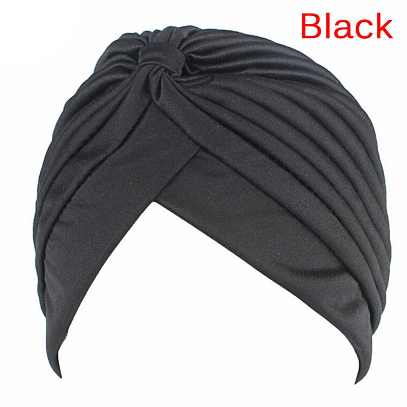 Vrouwen Elastische Stretch Mutsen Muts Bandana Grote Satijnen Bonnet Hijab Cap Hoed Voor Musleim Womens Effen Kleur Moslim Tulband Cap: Black