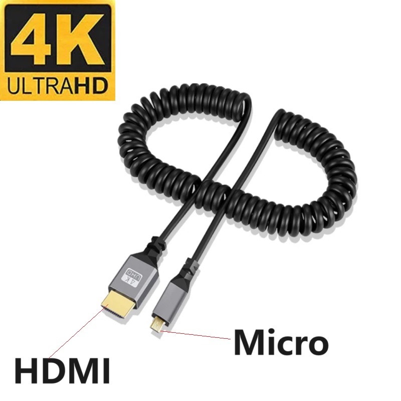 4K HDMI kabel sprężynowy z męskiego na męskie lewego prawego w górę w dół Mini Micro hdmi zwinięty przedłużacz elastyczny kabel spiralny podłącz kabel HDMI: Czerwony