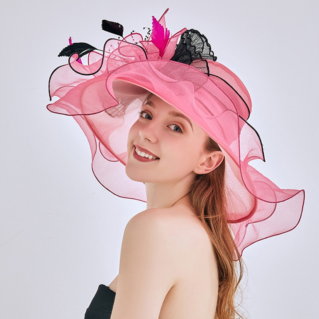 Kirche Kappen Hüte Frühling Sommer Gittergewebe Kappen Für Frauen Damen Blume Kunstseide Große Breite Elegante Sonne Hüte Headwear # g3