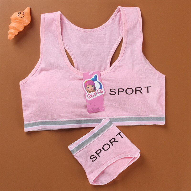 Nastolatki dziewczęta stanik sportowy bielizna erotyczna bielizna bezprzewodowa nastolatek dziewczyny biustonosz sportowy z majtkami bawełniane dziewczęcy biustonosz treningowy zestaw
