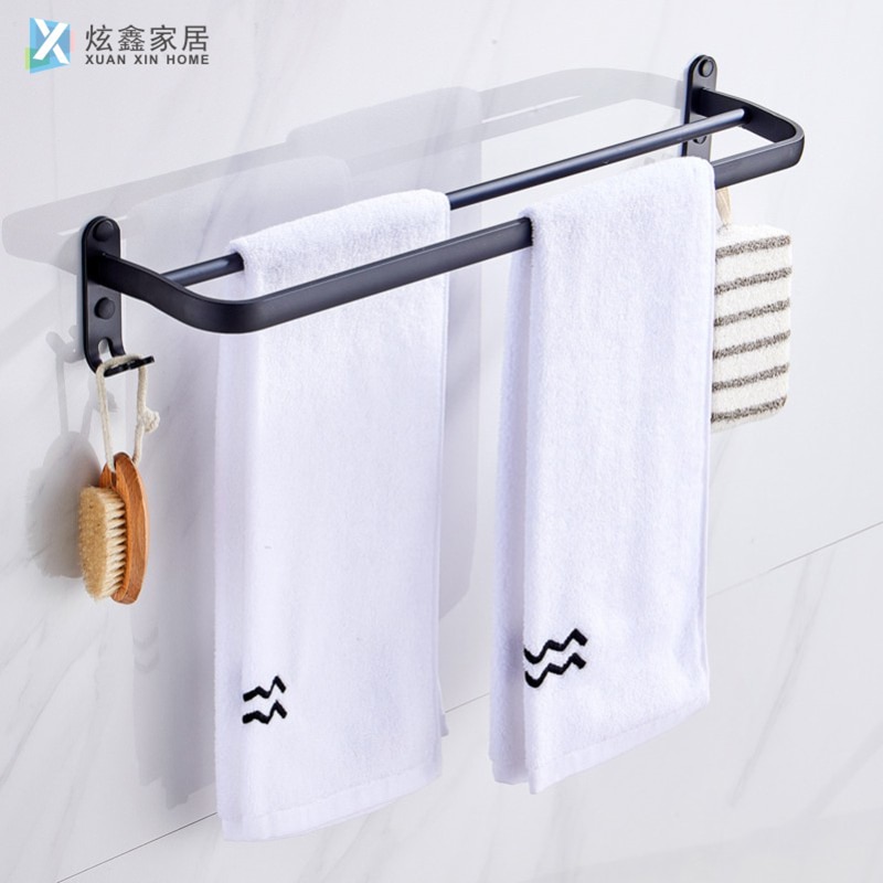 Badeværelse håndklædeholder vægmonteret sort enkelt dobbeltstang håndklædestativ med krogplads aluminium håndklædehænger badeværelse tilbehør