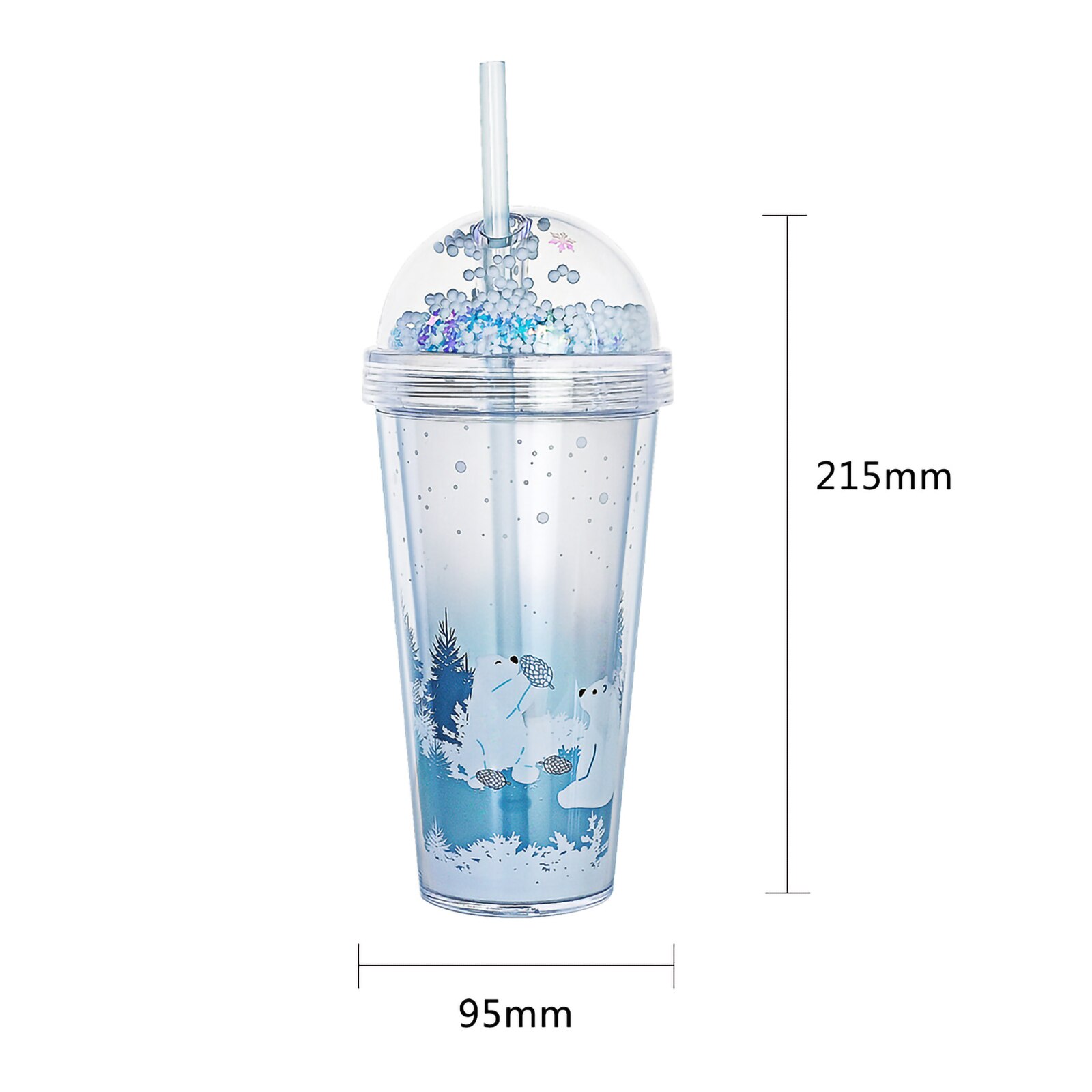 Stro Cup Double-Layer Glitter Met Ronde Cover Gemak Eenvoudige Polar Bear Patroon 420Ml Water Container Schoon