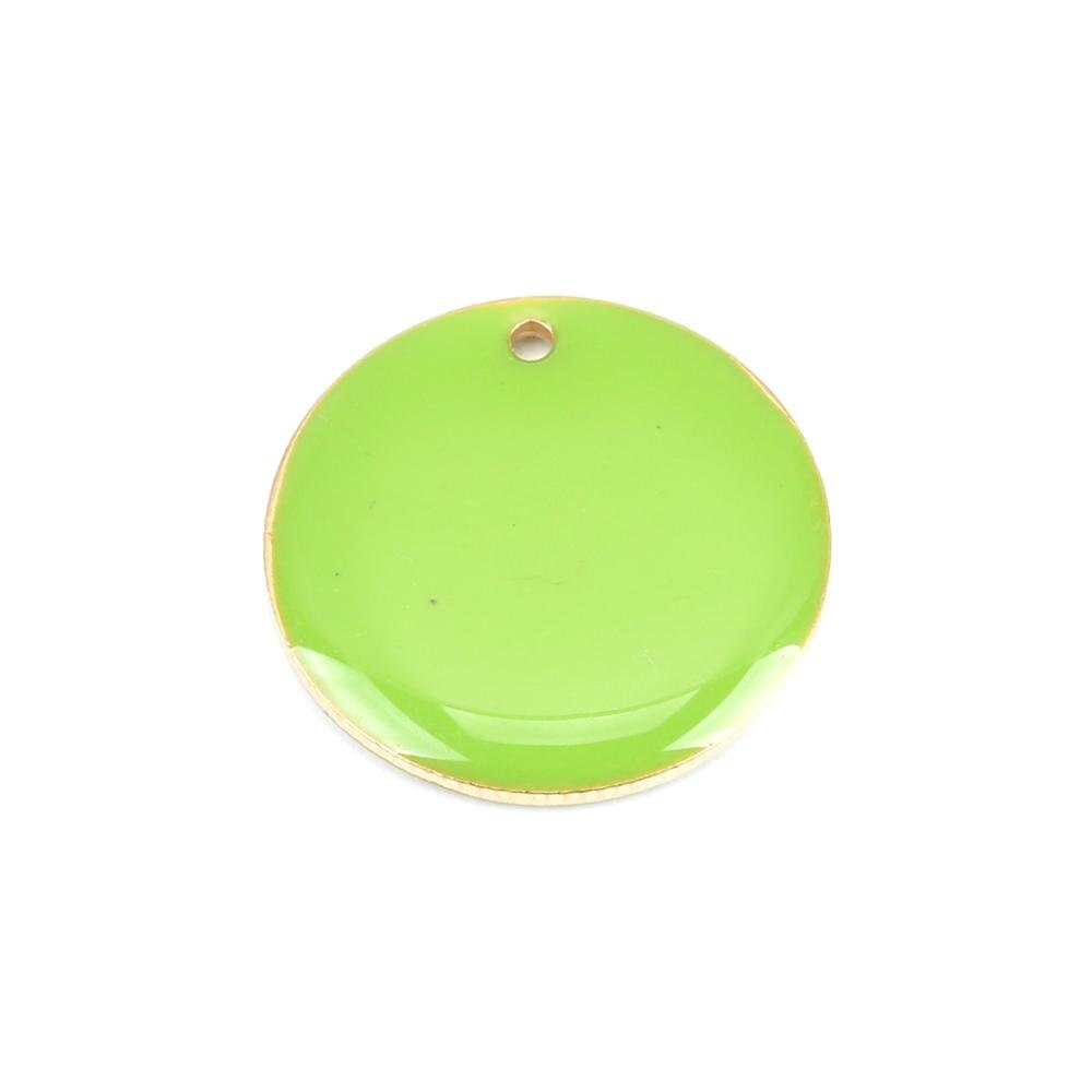 Doreen Box Copper Enamelled Sequins Charms Gold Color Metal Candy Color Round Pendants Jewelry 20mm Dia., 5 PCs: Light Green