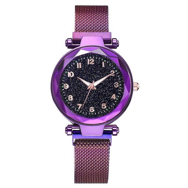 Relogio Feminino Women Starry Sky Watches Magnetic Mesh Belt Watch Women Dress Luminous Quartz Wristwatch Zegarek Damski: D Purple