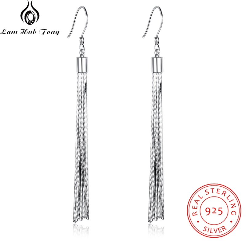 Echt 925 Sterling Zilveren Tassel Dangle Oorbellen Vrouwen Metallic Lange Oorbellen Partij Sieraden Cadeau Voor Vrienden (Lam Hub Fong)