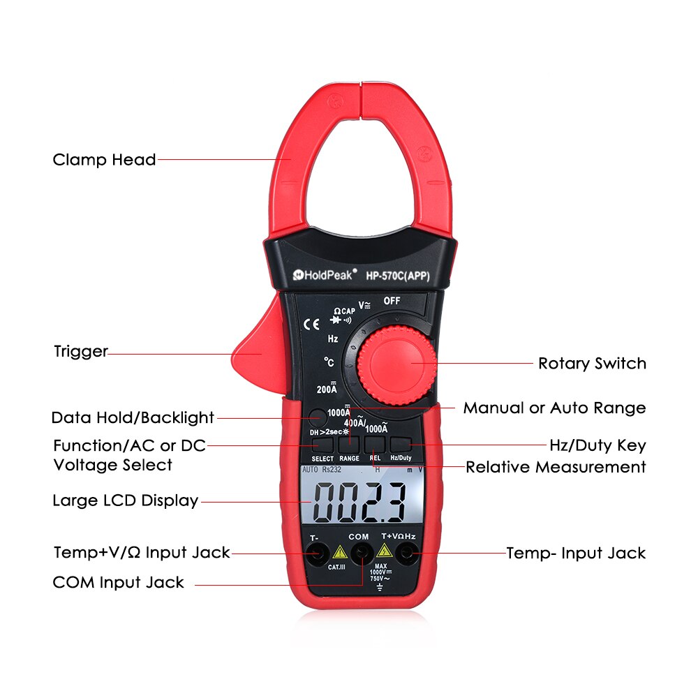 AC/DC Digital Clamp Multimeter Auto Range BT Clamp Meter Current Amperage Voltage Resistance Temp Electrical Tester Meter
