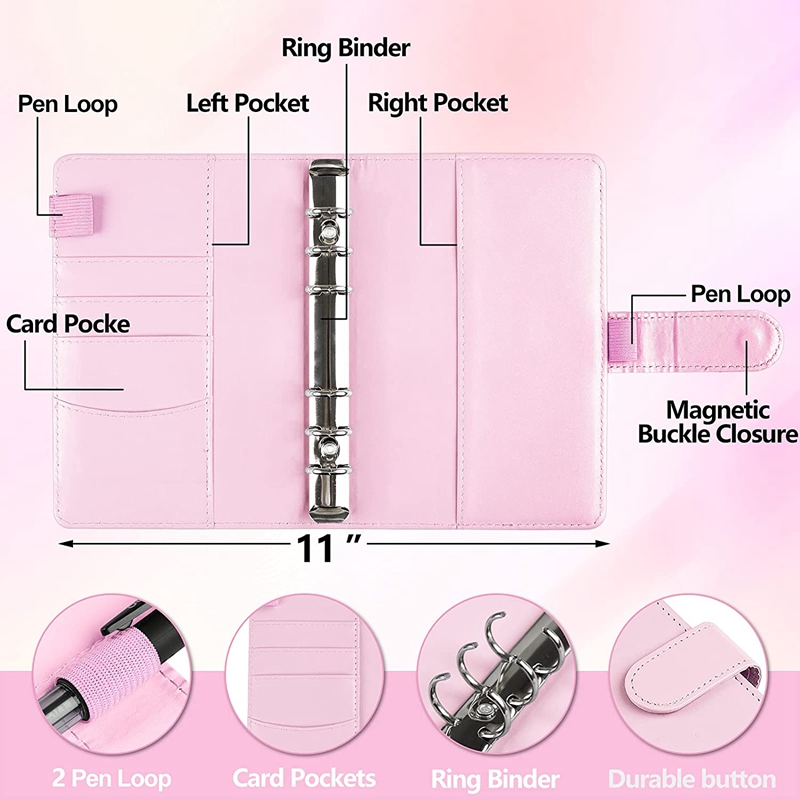 A6 PU Leather Binder Cover with Binder Pockets, Expense Budget Sheets and Labels for Budget Organizer Envelopes