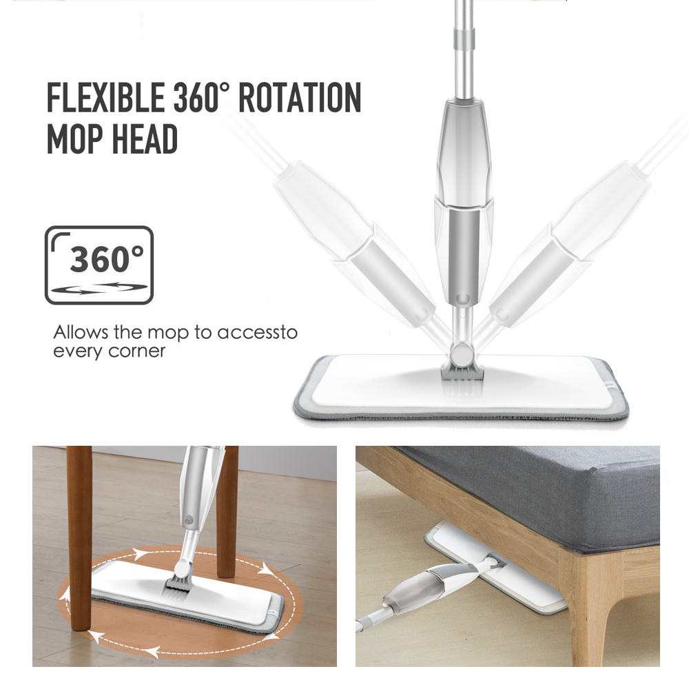 Trapeador de suelo en aerosol con almohadillas de microfibra de repuesto, fregona plana para el hogar, cocina, madera laminada, azulejos de cerámica, Herramientas de limpieza de suelo