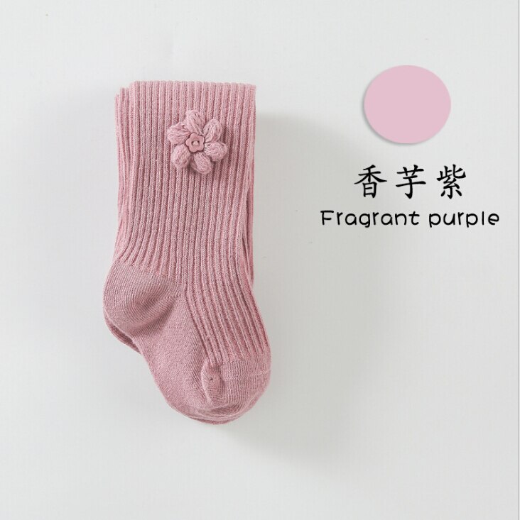 Bas d'automne tricoté pour petites filles | Bas style princesse , motif floral, moulant: VIOLET / 12M