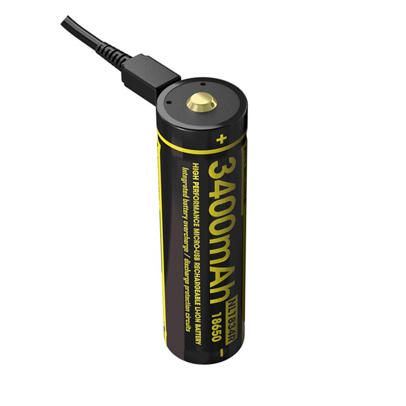 NITECORE NL1834R 3400mAh High Performance Micro-USB Rechargeable Li-ion Battery 12.24Wh 3.6V Button Top 18650 Protected Battery