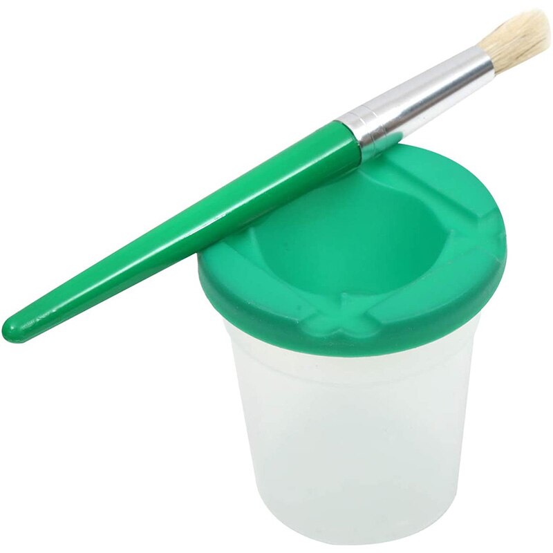 Lot de 12 pots de peinture anti-déversement pour enfants de 3.3 pouces de hauteur avec couvercles colorés et ensemble de 12 pinceaux ronds