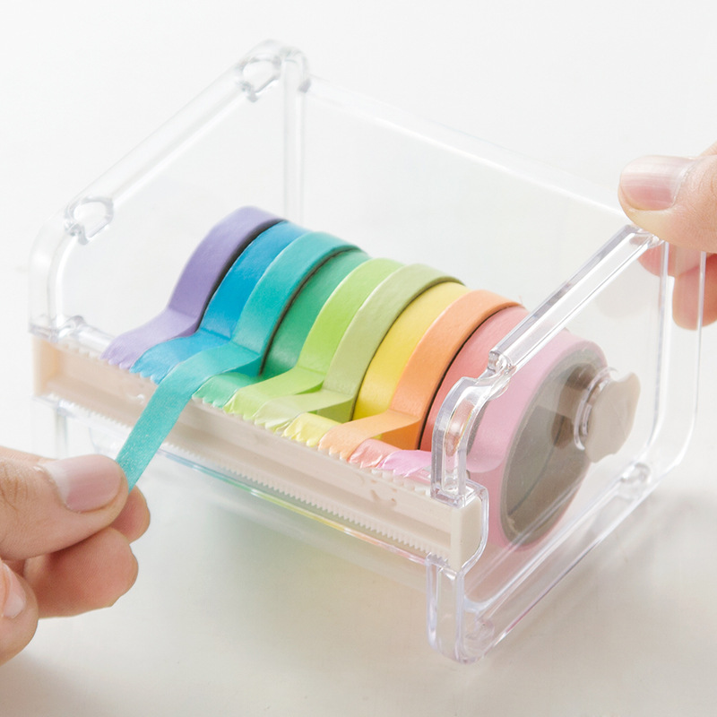 Adhesive Tape Holder Transparent Plastic Adhesive Tape Dispenser Office Desktop Tape Holder With Tape Cutter Stationery