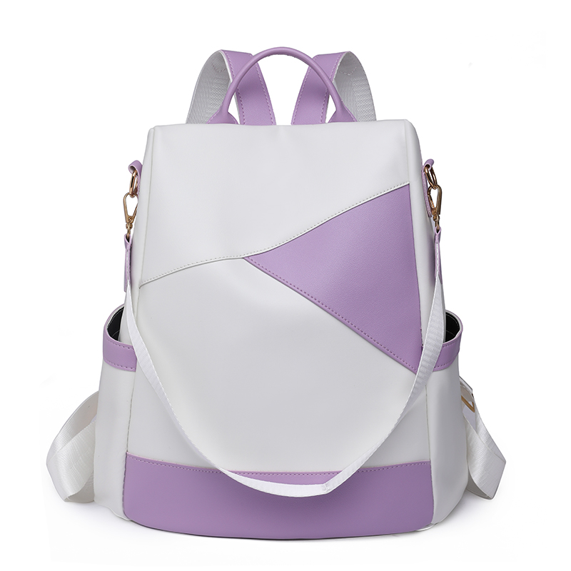 Mochila escolar de piel suave para mujer, bolso de viaje sencillo e impermeable con de bloques de colores, de: Morado