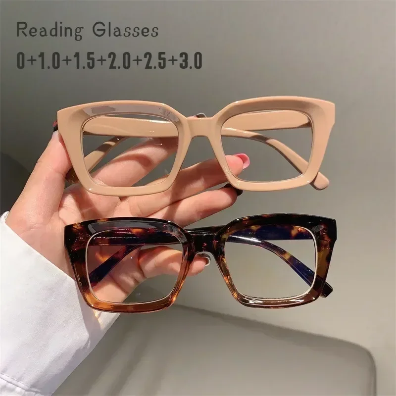 Store firkantede lesebriller menn kvinner bærbare stor innfatning hd presbyopi briller dioptri 0 ~ + 3.5 gafas