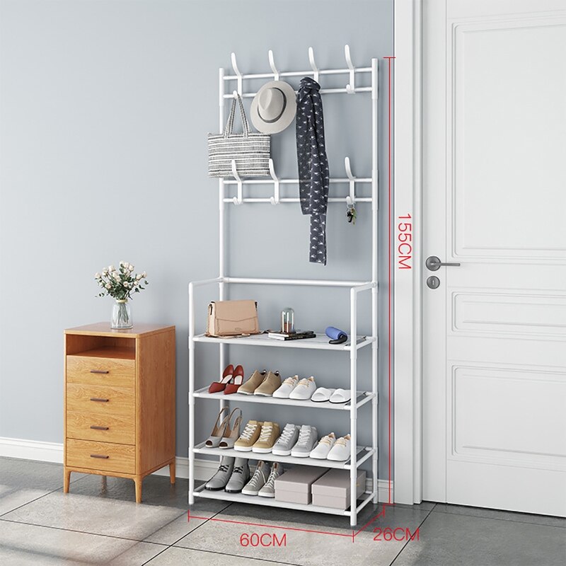 Multi-laye Coat Rack Shoe Cabinets Floor Hanger Storage Wardrobe Clothing Drying Racks Shoe Rack Furniture Purse Stand Hat Rack: White 60cm 4  floors