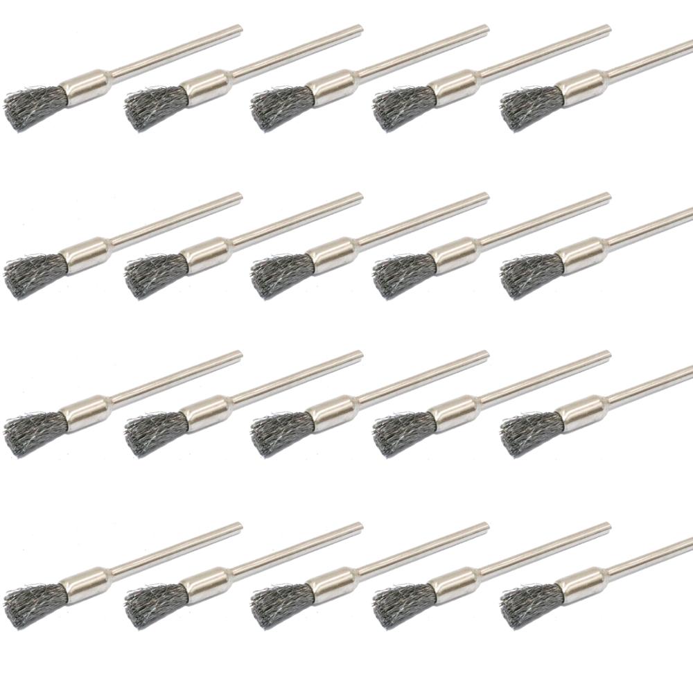 Stålborstar i mässing tillbehör för dremel roterande verktyg skaft 3mm: Stil 6 20 st