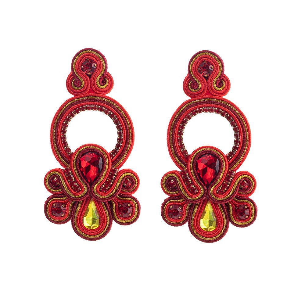 KPacTa Luxury Ladies Earrings Handmade Ethnic Earrings for Women Pendant Earrings Party National Wind: red