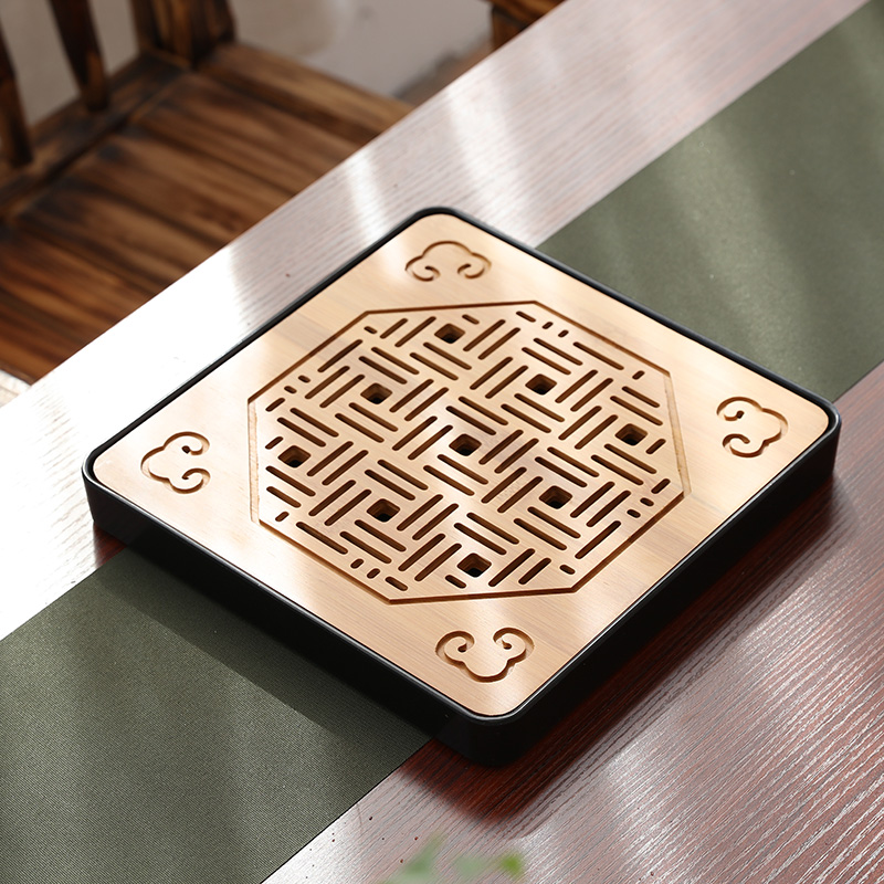 Japanese Kung-Fu Bamboo Tea Tray Square Solid Wood Tea Table Mini Home Tea Set Tea Sea Simple Water Storage Tray Dry Brew Table