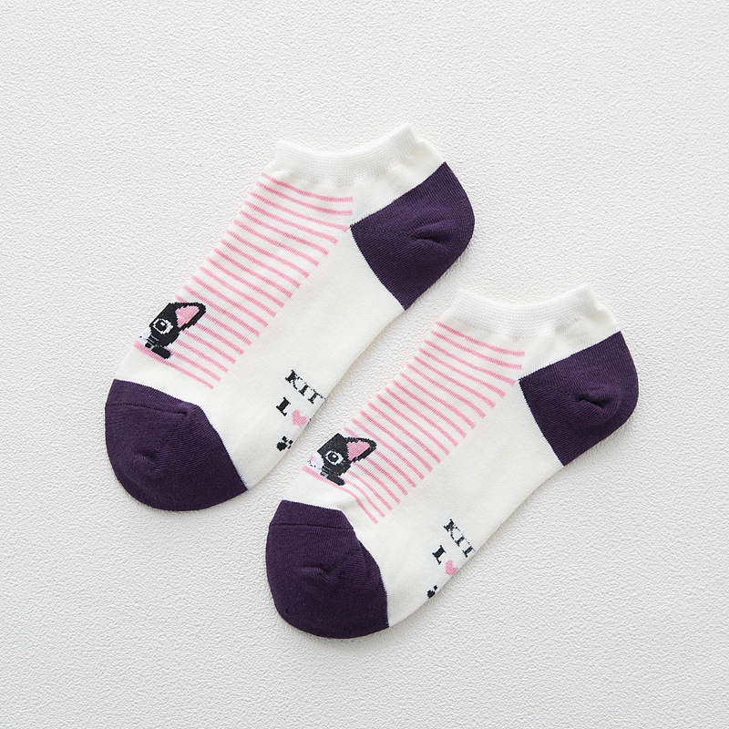 Summer Soft Socks Cartoon CAT comfortable cotton bamboo fiber girl women&#39;s socks ankle sock female candy color hosier 1pair=2pcs: Purple1