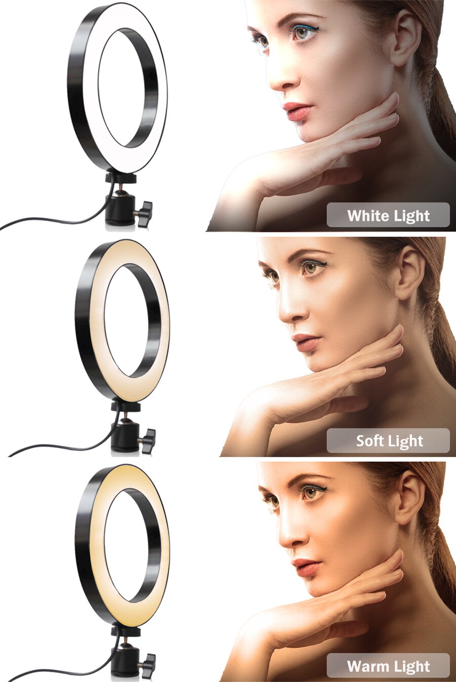 26CM LED Ring Light Photography Kit Photo Studio Camera Light Makeup Video live Selfie Fill Lamp with Phone Clip Holder Tripod