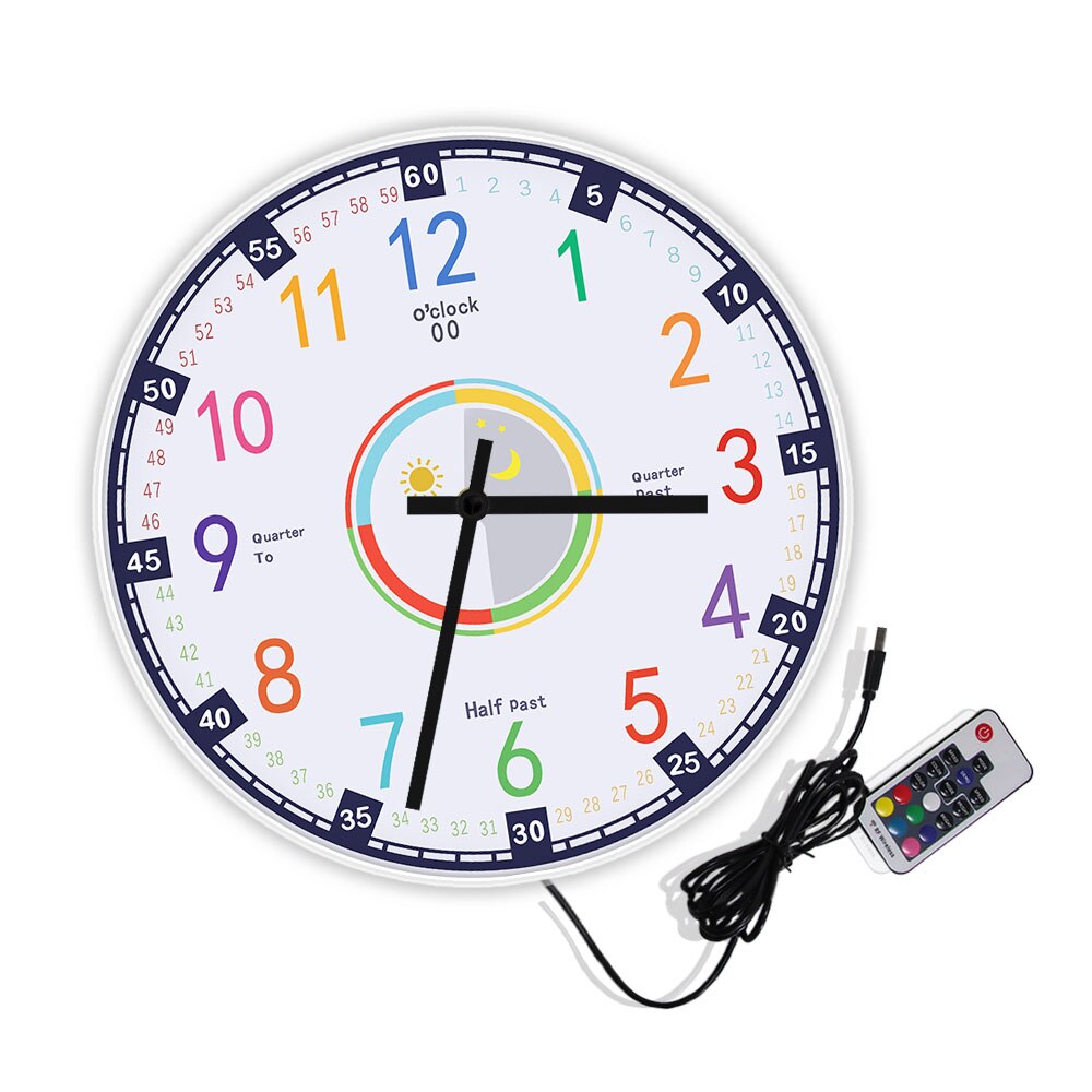 Learning Time Educational Wall Clock Kindergarden Preshool Math Activity Silent Non-ticking Hanging Watches Home Decor For Kids